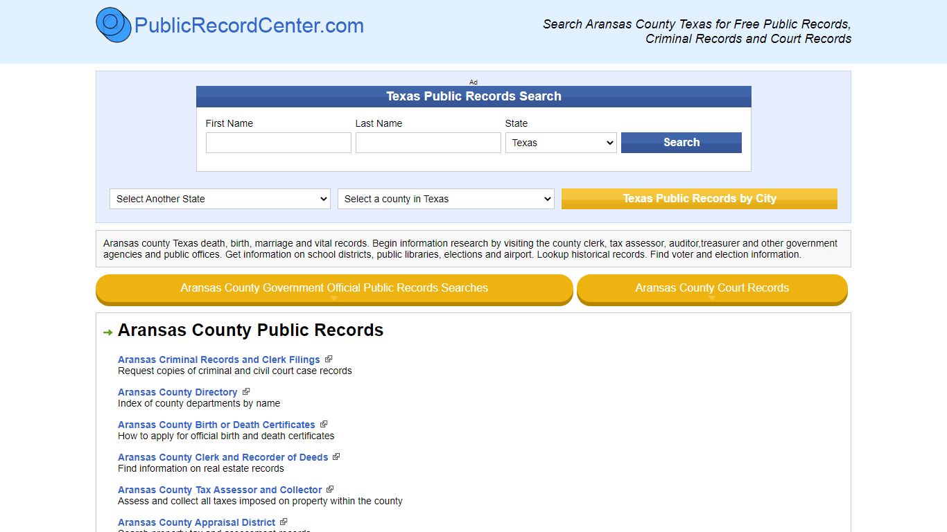 Aransas County Texas Free Public Records - Court Records - Criminal Records