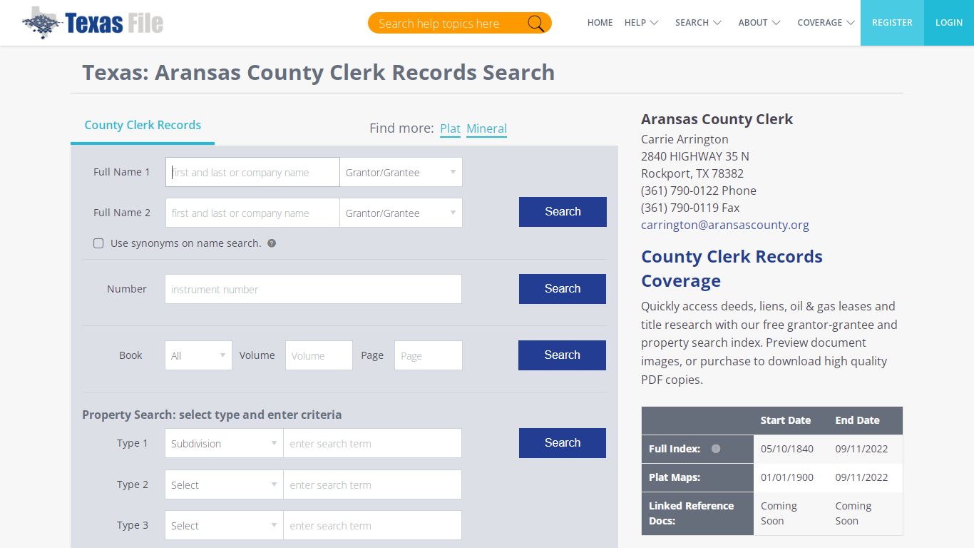 Aransas County Clerk Records Search | TexasFile