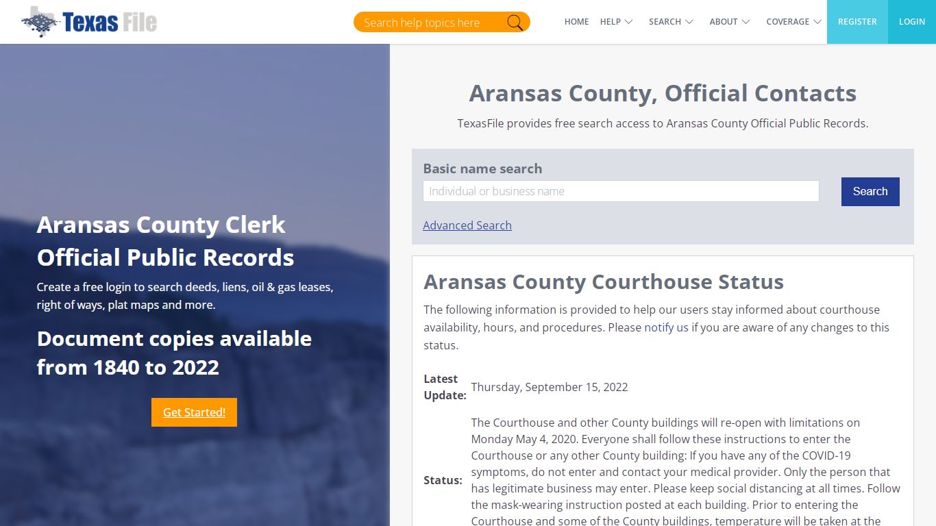 Aransas County Clerk Official Public Records | TexasFile